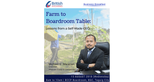 BRITCHAM_ Business Breakfast_ CEO Series_ Farm to Boardroom Table – Lessons from a Self-Made CEO Aug 15 2018 Banner